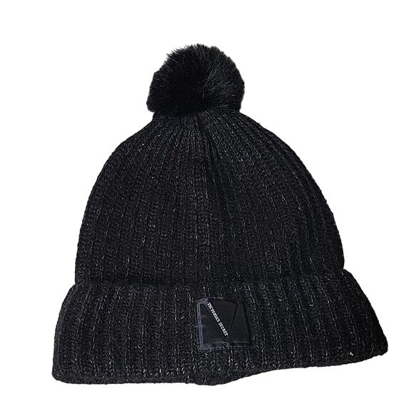 Victoria's Secret Black with Silver Threading Winter Knit Hat with Black Pom - Picture 1 of 7